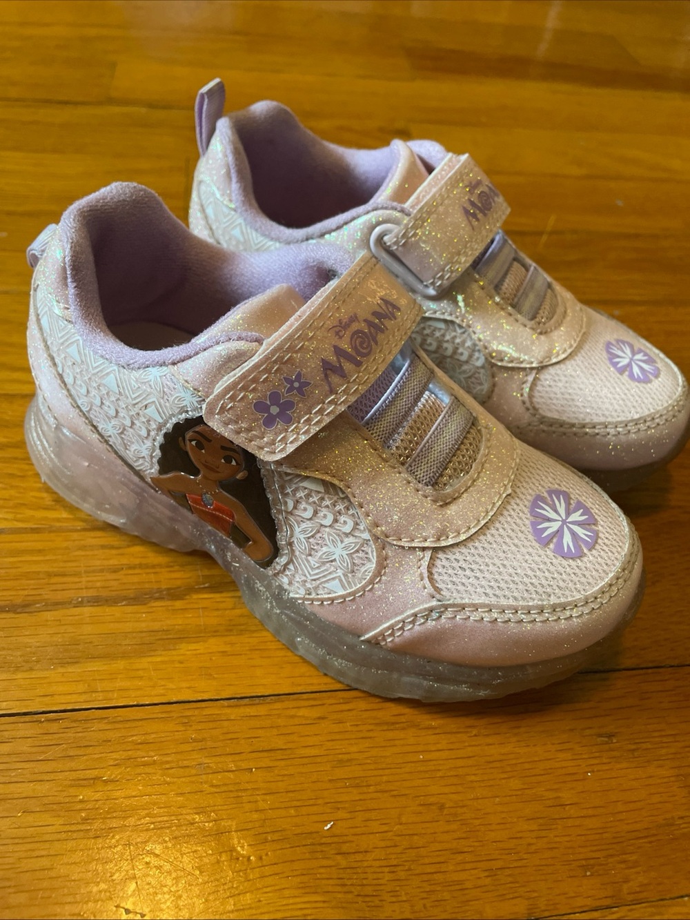 Disney Pink Glitter Moana Light-Up Kids Sneakers Shoes Girl Toddler Size 10